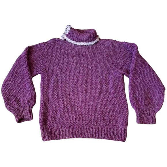 Vintage Handmade Purple & Pink Diamond Knit Turtleneck Sweater Size Large - Picture 10 of 15